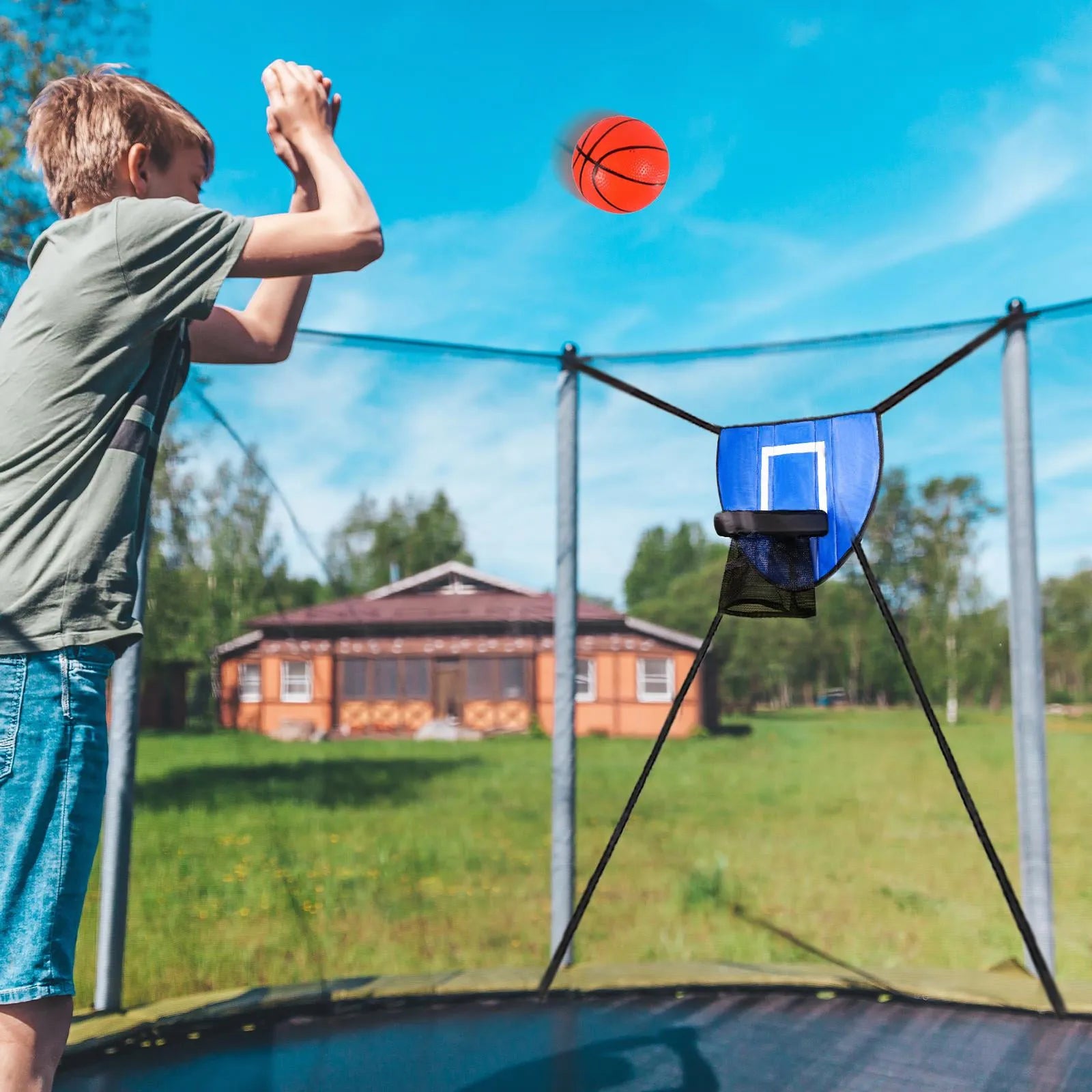 Basketball Hoop for Trampoline with Enclosure Outdoor Fun Universal Basketball Rack Park Trampoline Basketball Toss Game