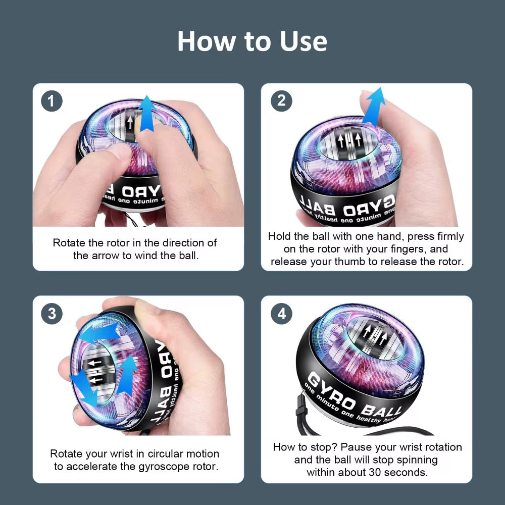 Wrist Power Hand Ball Auto-Start Grip Ball Strengthener Gyroscopic Arm Gyro Hand Ball Home Fitness Forearm Exerciser ﻿