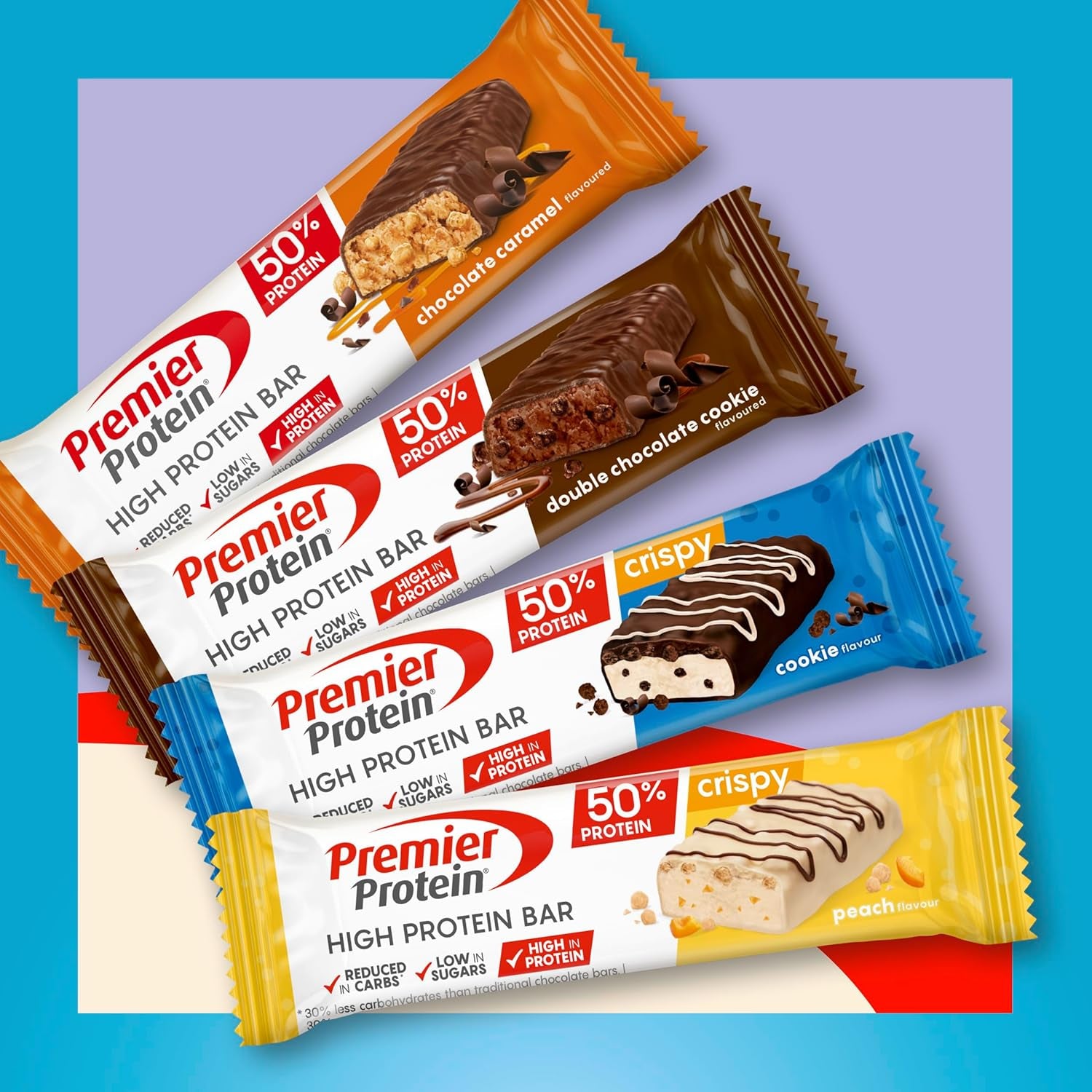 Premier Protein - High Protein Bar 50% - Double Chocolate Cookie - 16X40G - Low Sugar - Low Carb - Palmölfrei