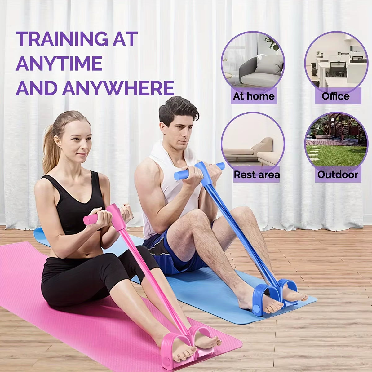 Multi-Functional Four-Tube Pedal Tensioner Yoga Elastic Band Home Fitness Equipment Abdominal Strengthening Tension Rope