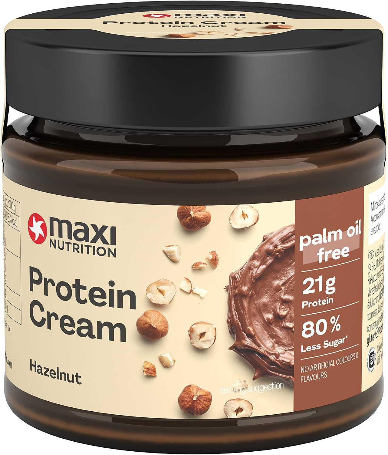 Maxinutrition Protein Cream Haselnuss-Nougat 200G Im Glas, Schokoladenaufstrich Mit 21% Protein- Und 24% Haselnussanteil, Mit Nur 7,7 Gramm Zucker (80% Weniger Als Herkömmliche Streichcremes)