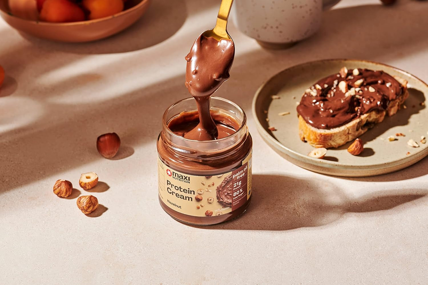 Maxinutrition Protein Cream Haselnuss-Nougat 200G Im Glas, Schokoladenaufstrich Mit 21% Protein- Und 24% Haselnussanteil, Mit Nur 7,7 Gramm Zucker (80% Weniger Als Herkömmliche Streichcremes)