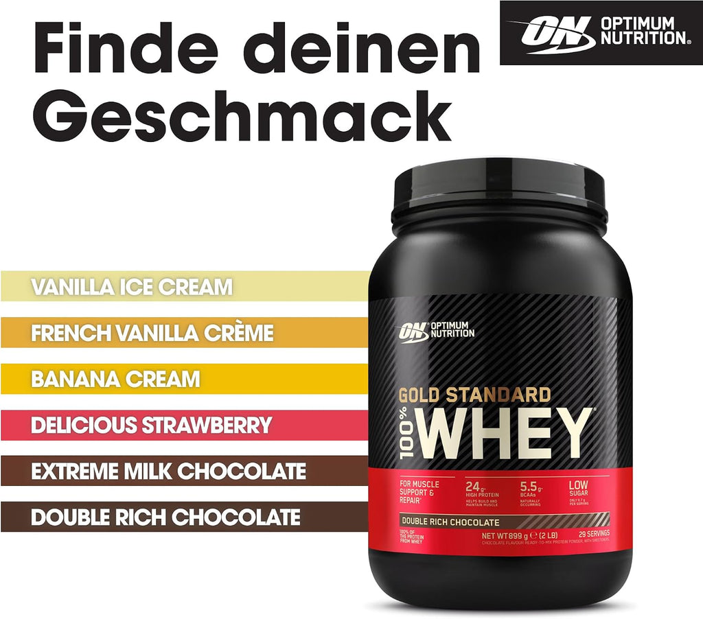Optimum Nutrition Gold Standard 100% Whey, Proteinpulver, Geschmack Double Rich Chocolate, 899G, 29 Portionen, Verpackung Kann Variieren