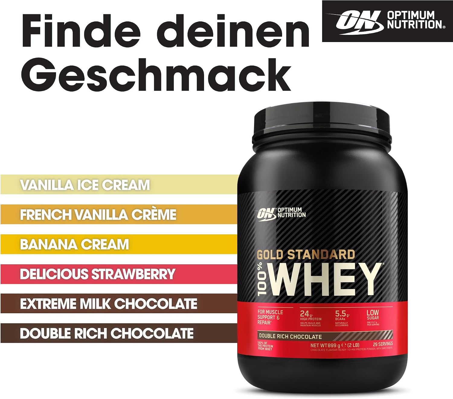 Optimum Nutrition Gold Standard 100% Whey, Proteinpulver, Geschmack Double Rich Chocolate, 899G, 29 Portionen, Verpackung Kann Variieren
