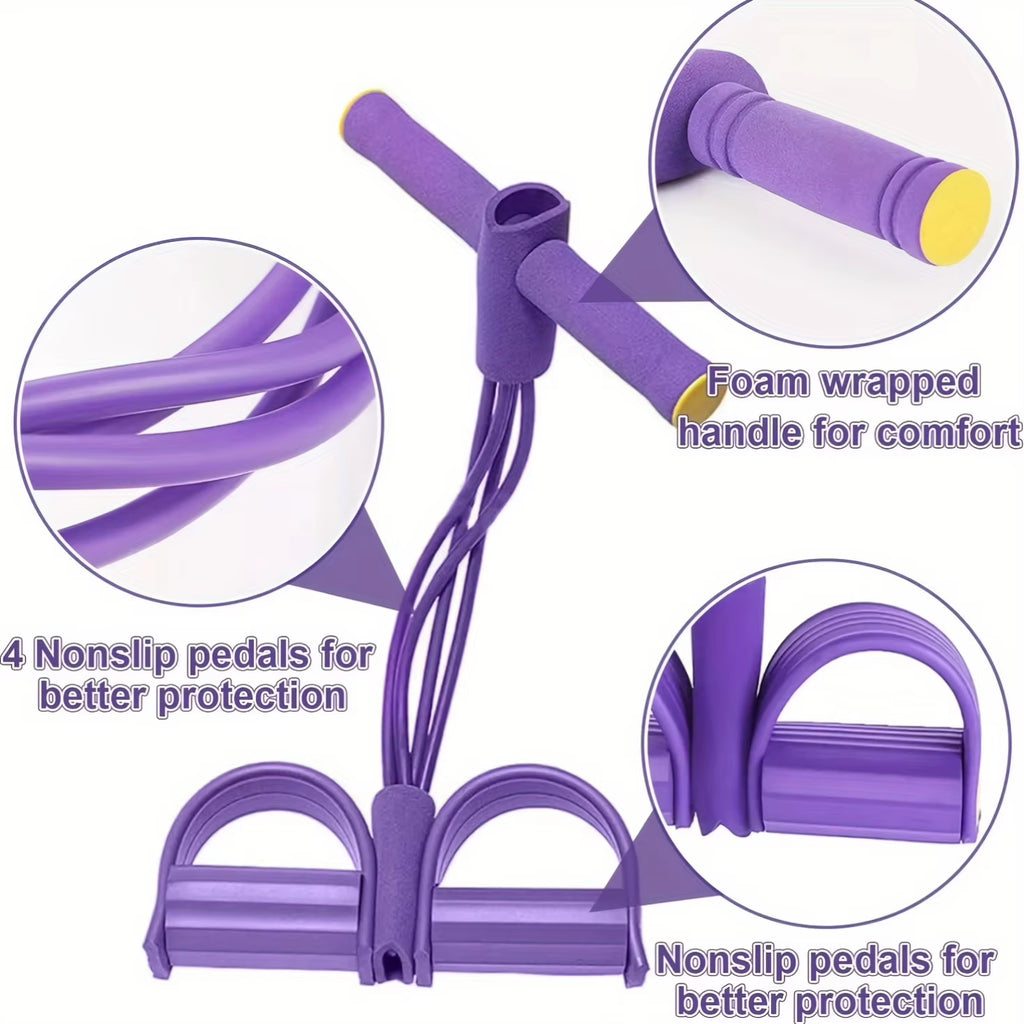 Multi-Functional Four-Tube Pedal Tensioner Yoga Elastic Band Home Fitness Equipment Abdominal Strengthening Tension Rope