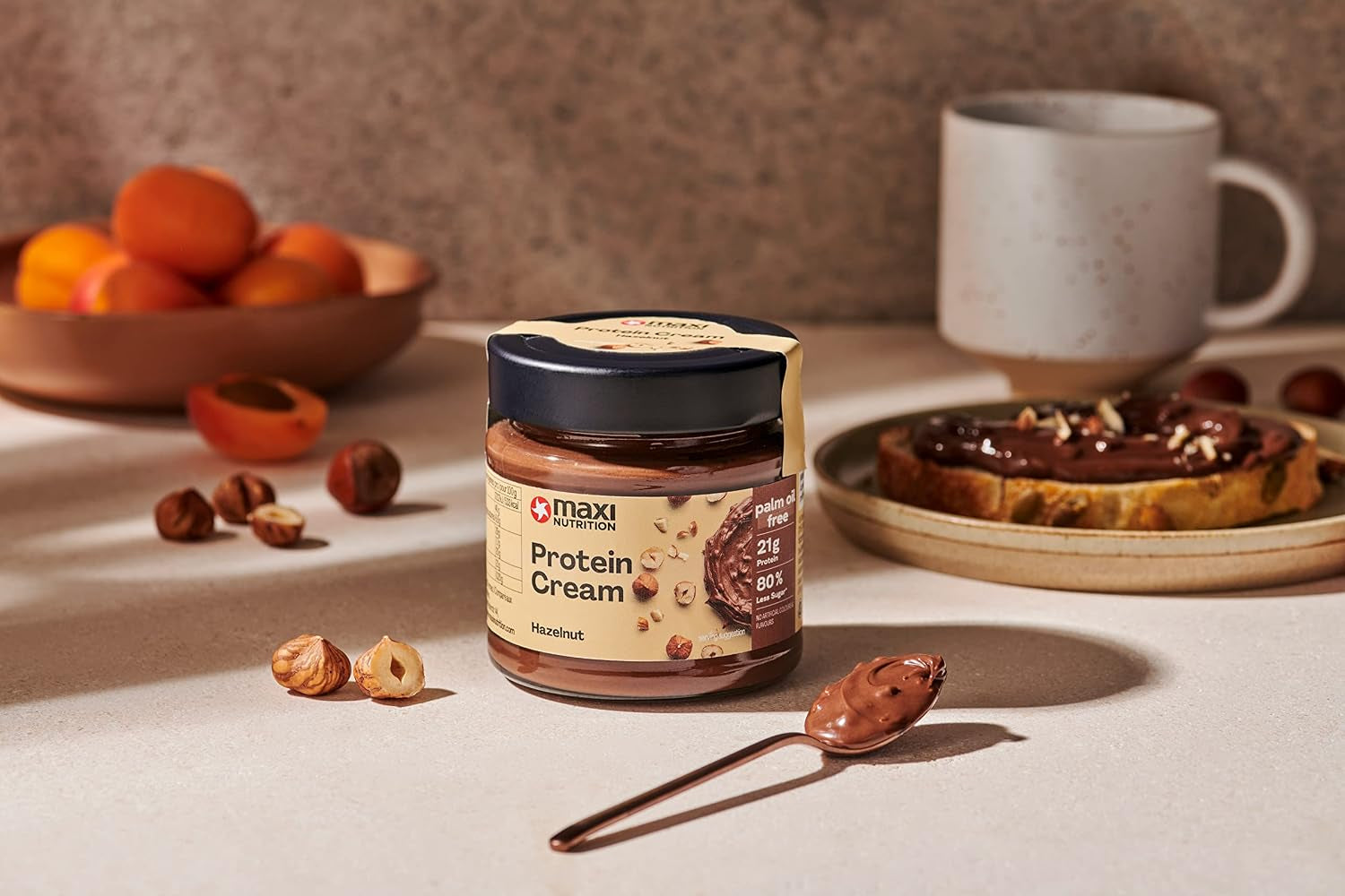 Maxinutrition Protein Cream Haselnuss-Nougat 200G Im Glas, Schokoladenaufstrich Mit 21% Protein- Und 24% Haselnussanteil, Mit Nur 7,7 Gramm Zucker (80% Weniger Als Herkömmliche Streichcremes)