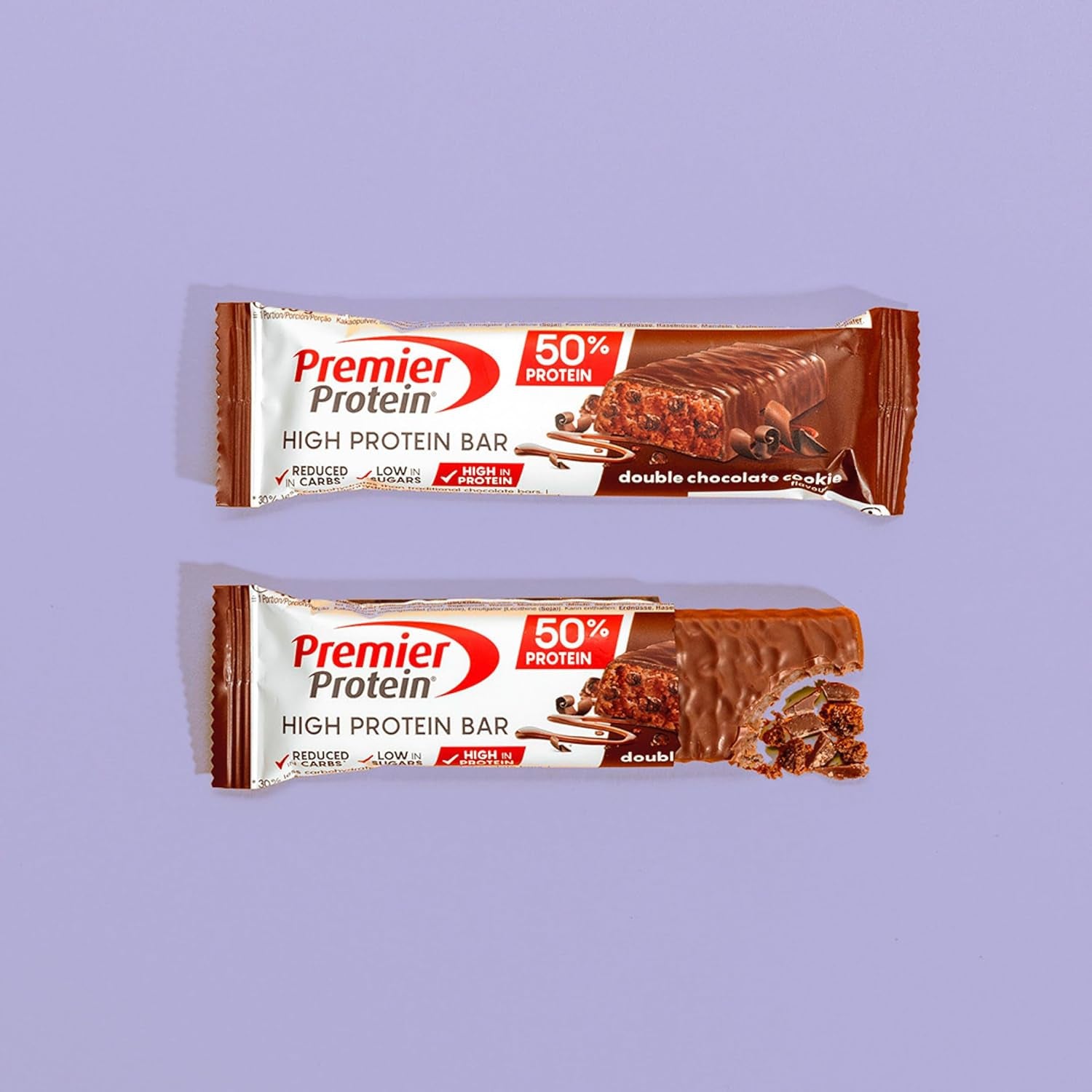 Premier Protein - High Protein Bar 50% - Double Chocolate Cookie - 16X40G - Low Sugar - Low Carb - Palmölfrei