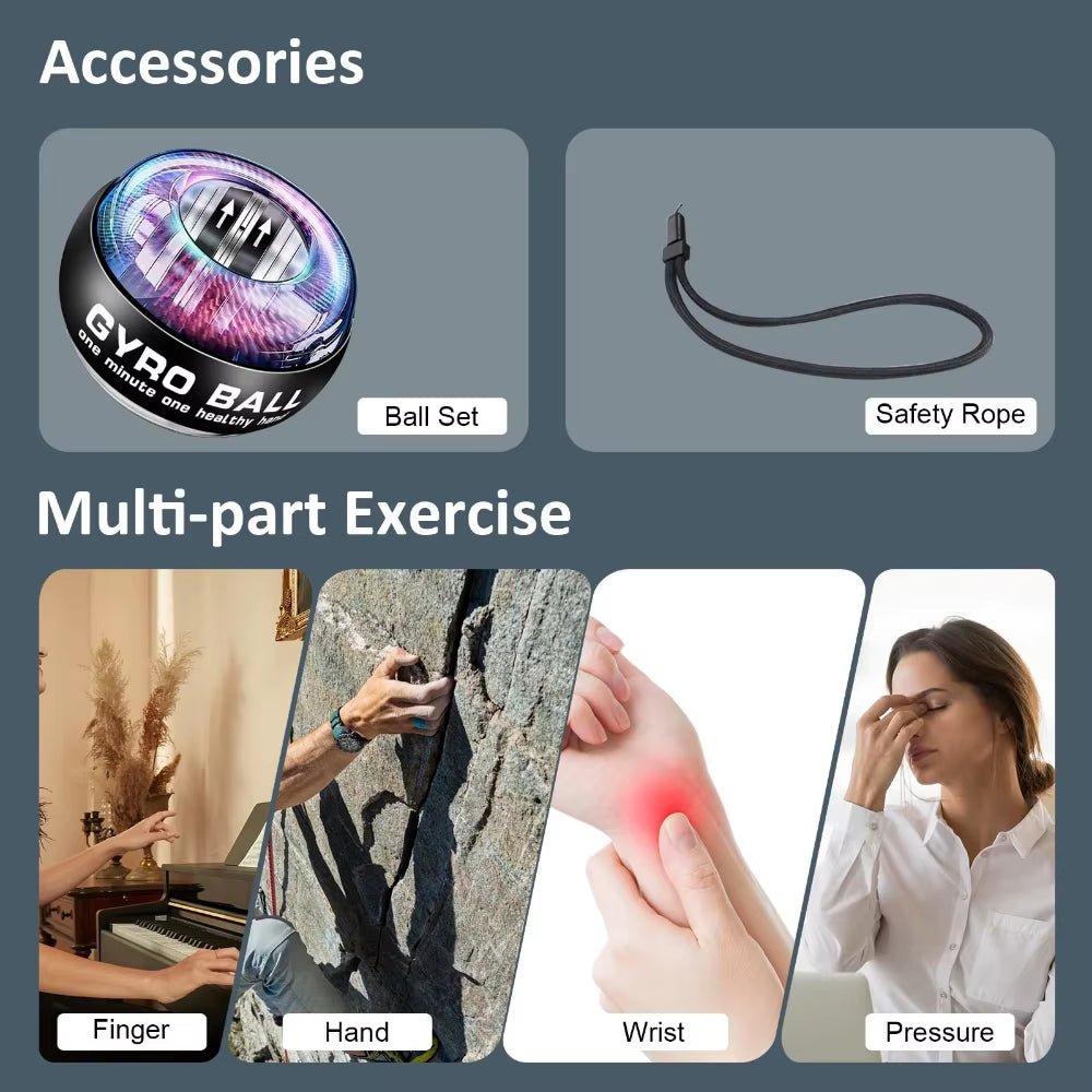 Wrist Power Hand Ball Auto-Start Grip Ball Strengthener Gyroscopic Arm Gyro Hand Ball Home Fitness Forearm Exerciser ﻿