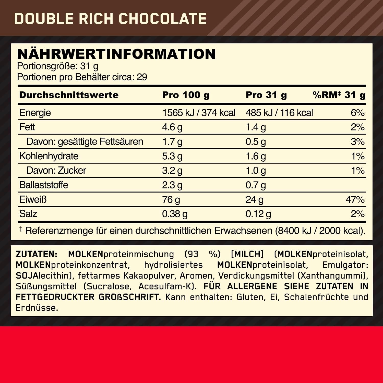 Optimum Nutrition Gold Standard 100% Whey, Proteinpulver, Geschmack Double Rich Chocolate, 899G, 29 Portionen, Verpackung Kann Variieren