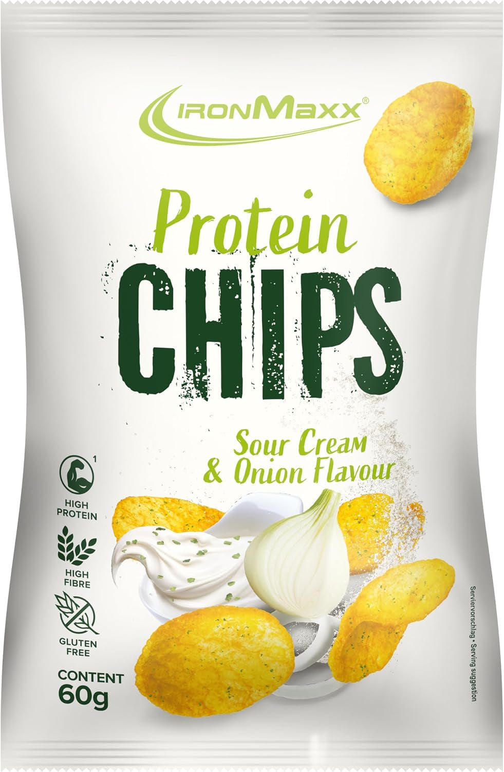 Ironmaxx High Protein Chips – Sour Cream & Onion 60G | Low Carb, Glutenfrei & Zuckerarm | Knuspriger Eiweiß-Snack