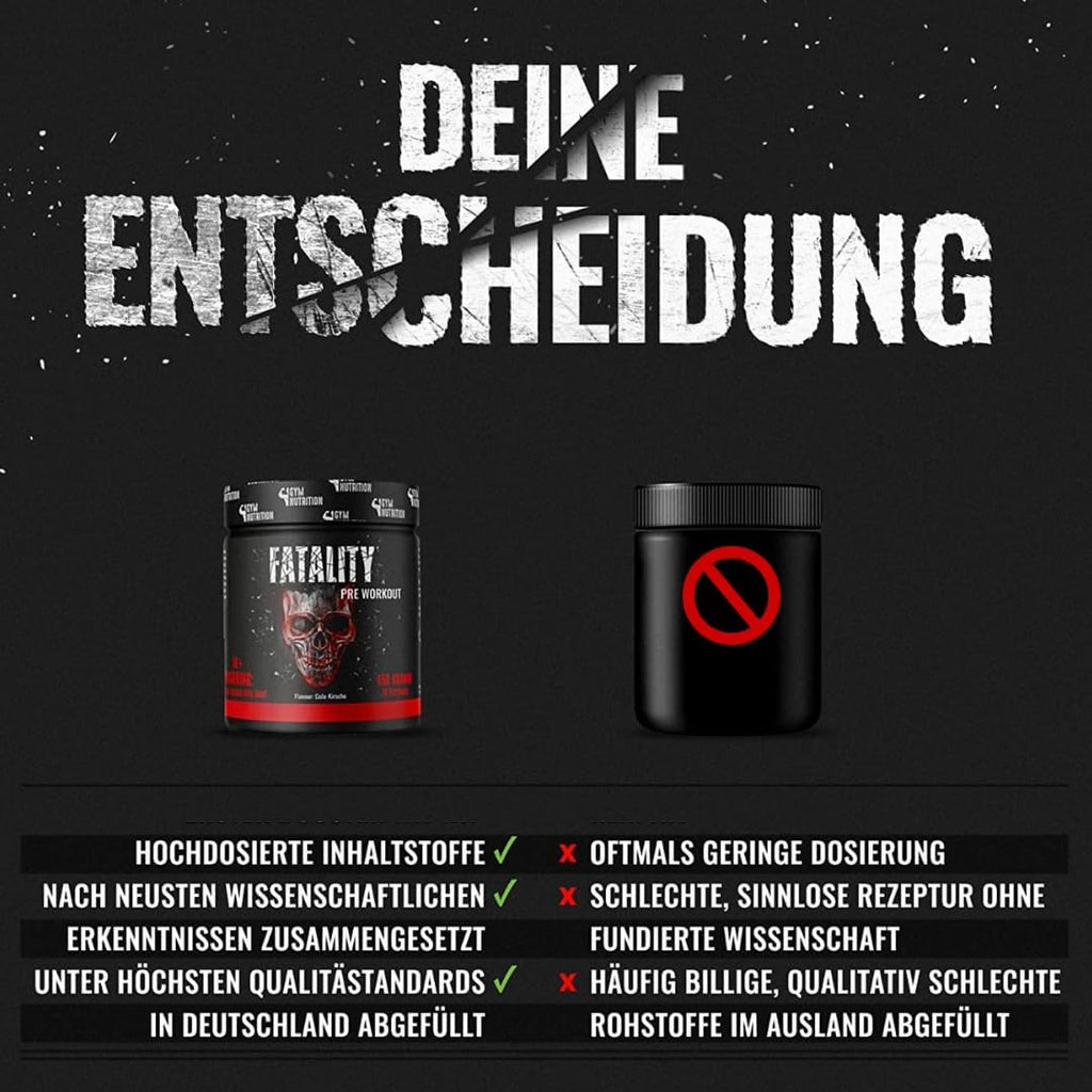 FATALITY - Ultra Hardcore Booster Pre Workout - Pulver - 2023 USA Matrix - Pre Workout Booster Gym - ATP + L-Arginin + Citrullin + Beta Alanin + Koffein 450G Cola Kirsche Geschmack - Fitness Booster